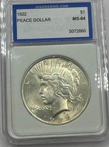 lot 1 image: 1922 Silver Peace Dollar MS 64