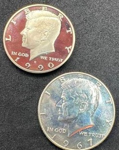 lot 14 image: 1967 BU 40% Silver SMS & 1990s Proof Kennedy Halves