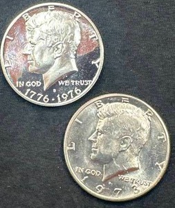 lot 20 image: Gem Proof 40% Silver 1976 & BU 1973 Kennedy Halves