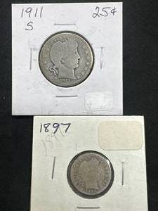 lot 43 image: 1897 Barber Dime & 1911-S Quarter