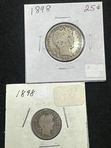 lot 44 image: 1898 Barber Dime & Quarter