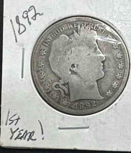 lot 47 image: 1892 Barber Half Dollar (first year, FVF condition)
