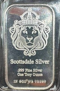 lot 74 image: 1oz .999 Scottsdale Silver Bar (unopened in original packaging)