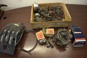 Vintage Lot of Automotive Parts Including Carburetors and Bosch Components