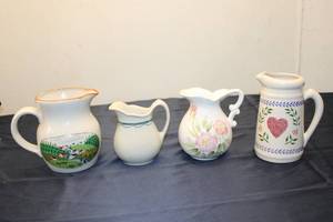 lot 12 image: Set of 4 Vintage Creamers with Floral and Scenic Designs