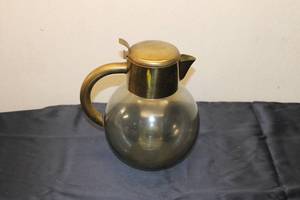 lot A-25 image: Vintage Glass and Brass Tea Pot with Removable Infuser