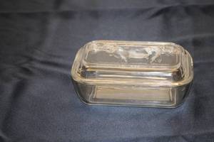 lot 28 image: Vintage Glass Butter Dish with Cow Design