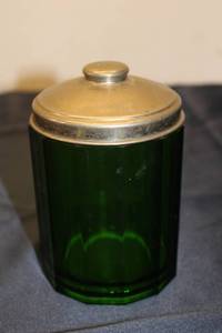 lot 42 image: Vintage Green Glass Canister with Metal Lid