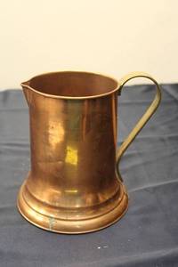 lot 51 image: Vintage Copper Pitcher with Brass Handle - Clever & Wight Copperware