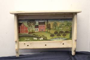 lot 75 image: Charming Vintage Decorative Wall Shelf with Farmhouse Scene