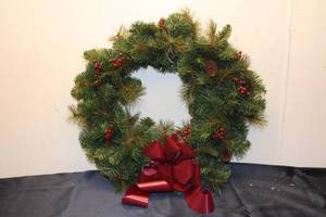 lot 88 image: Holiday Wreath with Red Berries and Ribbon