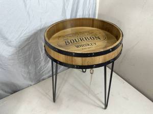 lot 10 image: New Bourbon Barrel Plant Stand  Side Table