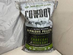 lot 40 image: 20 Lb Bag of Cowboy Brand Grilling Pellets - Charcoal and Hickory