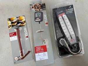 lot 72 image: New Taylor Hanging Scale, Candy Thermometer, Pocket Thermometer
