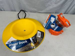 lot 125 image: New Trailer Wheel Chock and 45 Degree RV Sewer Hose Connection