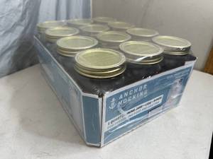 lot 216 image: 12 New Anchor Hocking Canning Jars - 1 Quart Wide Mouth