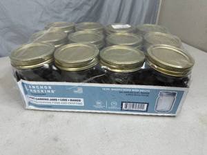 lot 218 image: 12 New Anchor Hocking Canning Jars - 1 pint Wide Mouth