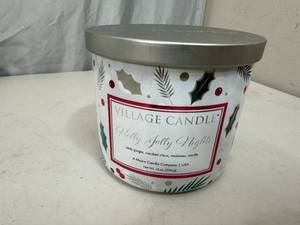 lot 263 image: New Village Candle 3 Wick Holly Jolly Nights Candle