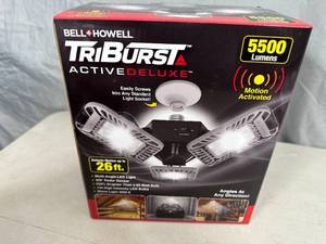 lot 321 image: New TriBurst LED Garage Light - Multi-Directional Light - Motion Detecting