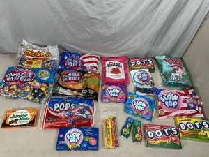 lot 50A image: Large Lot of Candy, Dubble Bubble, Tootsie Pops, Dots, Cotton Candy, and More