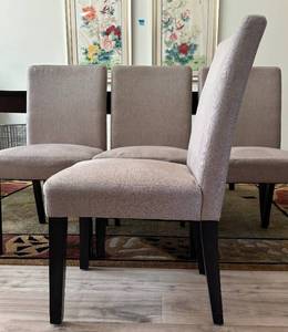 lot 7G image: Four Contemporary Neutral Colored Fabric Dining Chairs