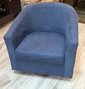 lot 3G image: Blue Swivel Upholstered Chair with Wooden Base