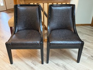 lot 8G image: Two Faux Leather Dark Brown Dining Chairs