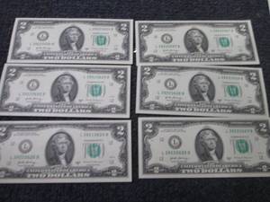 5 Sequential, Uncirculated $2 Bills...