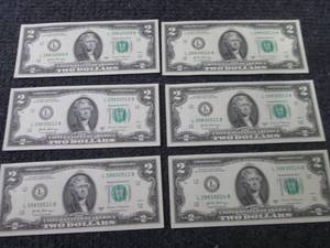 6 Sequential, Uncirculated $2 Bills...