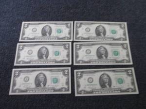 6 Sequential, Uncirculated $2 Bills...