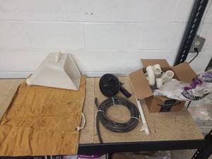 lot 32 image: Plumbing plus mixed box texture hopper tool pouch drain snake misc box of parts