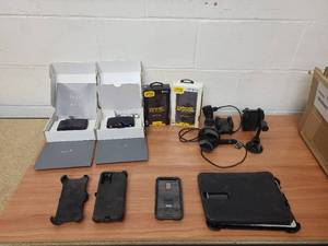 2 Verizon Hum (hands free  GPS units), 2 Otter Box Defender cases (Samsung Galaxy S9 & S20) and misc used cellphone and tablet cases and accessories