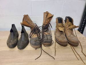 1 Pair Rubber cowboy boot covers 1 pair LL Bean uninsulated boots and 1 pair of work boots