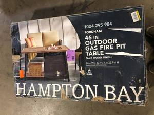Hampton Bay Fordham 46 in. W 45000 Btu Brown Steel Propane Outdoor Fire Pit Table with Lava Rocks    Customer Returns See Pictures