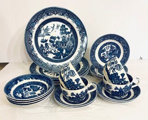 lot 110 image: Beautiful Blue and White Service for Four by Churchill, Homer Laughlin, Wedgwood and More