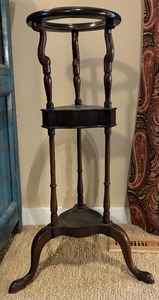 lot 144 image: Wooden Dark Wood Plant Stand with Small Drawer
