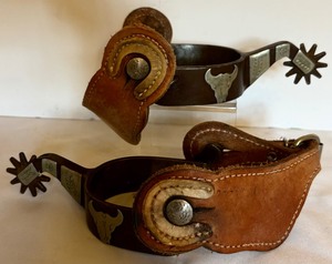 lot 168 image: Pair of Vintage Leather and Metal Spurs