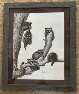 lot 182 image: Guy Joseph Coheleach Signed Print, Raccoons From the North