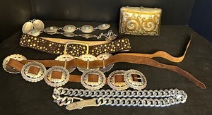 lot 219 image: Gorgeous Silver and Brass Clutch with Silver and Brass Adorned Belts