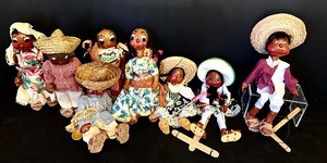 lot 208 image: Large Lot of Vintage Handmade and Hand Painted Mexican Dolls  Puppets Paper Mache