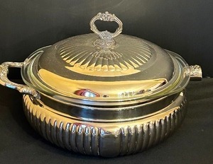 lot 123 image: Three Quart Pyrex Casserole Dish with Silver Plated Serving Pan