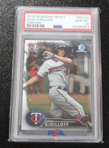 lot 71 image: 2016 Bowman Chrome Alex Kirilloff #90 Rookie Card PSA 10