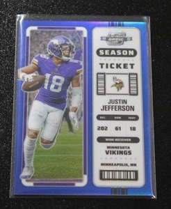 lot 160 image: 2022 Contenders Optic Blue Prizm Justin Jefferson #32 999  Only 99 Exist