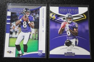 lot 5 image: 2018 Contenders Rookie of the Year & Rookies & Stars Lamar Jackson Rookie Card Lot  2 Rookie Cards