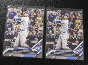 lot 36 image: 2024 Topps Now Shohei Ohtani 1st 5050 Player #722 Lot  2 Cards