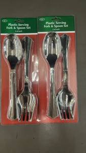 1.20 - Plastic Serving Fork & Spoon Set - 4 of Each