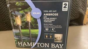 2 Pack of Hampton Bay Ambrose Solar LED Flame Effect Adjustable Torches - Black Finish
