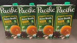 lot 203 image: Trolly - Set of 4 Organic Pacific Foods Chicken Bone Broth with Black Garlic & Shiitake Mushroom