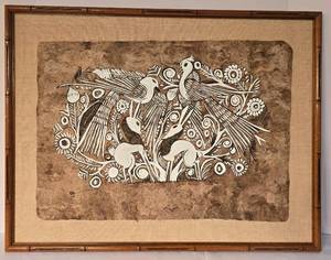 lot 43 image: Vintage Original Amate Tree Bark Folk Art Painting