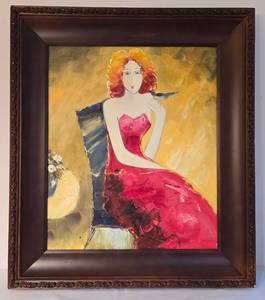 lot 48 image: Unique Painting of Woman in Red Dress